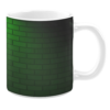 White 11oz ceramic mug featuring a dark green brick wall pattern, creating a bold and textured appearance.
