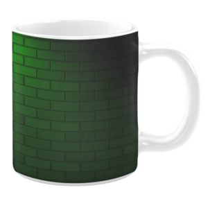 White 11oz ceramic mug featuring a dark green brick wall pattern, creating a bold and textured appearance.