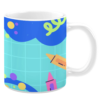 White ceramic 11oz mug featuring a vibrant design with a light blue grid background, colorful crayons, abstract shapes, and playful patterns in blue, pink, yellow, and green, evoking a fun and creative atmosphere.