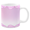 White ceramic 11oz mug featuring a soft gradient from light pink to white, framed by whimsical pink cloud-like shapes along the top and bottom edges, creating a dreamy and playful design.