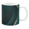White 11oz ceramic mug with a dark green and black gradient design, featuring smooth golden curved accents for a modern and stylish look.