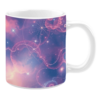 White ceramic 11oz mug featuring a vibrant cosmic design. The artwork displays swirling pink and purple nebulae, sparkling stars, and intricate celestial patterns.