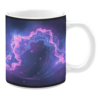 White ceramic 11oz mug with a cosmic design featuring swirling pink and purple nebulae, accented by starry highlights. The edges are bordered in black.