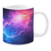 White ceramic 11oz mug featuring a vibrant cosmic scene. Swirling pink, purple, and blue nebulae are accented by streaks of light and glowing starry details.