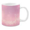 White ceramic 11oz mug with a soft pink gradient design. The surface features sparkling stars, faint nebula-like swirls, and delicate glowing details resembling magical dust.