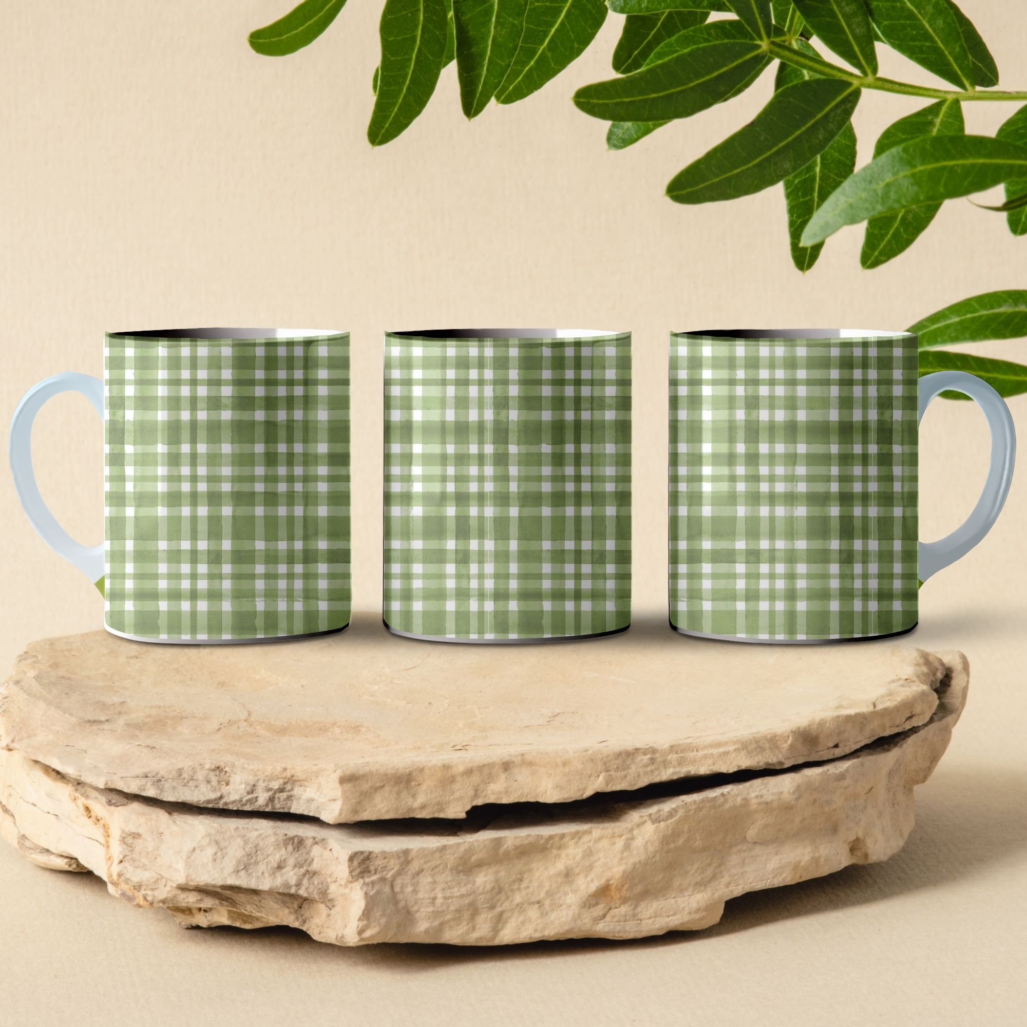 green checker pattern coffee mug design