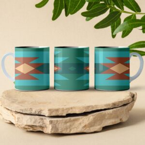 blue and brown quilt pattern coffee mug design