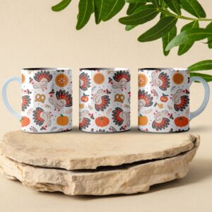 turkey and pie thanksgiving pattern coffee mug design