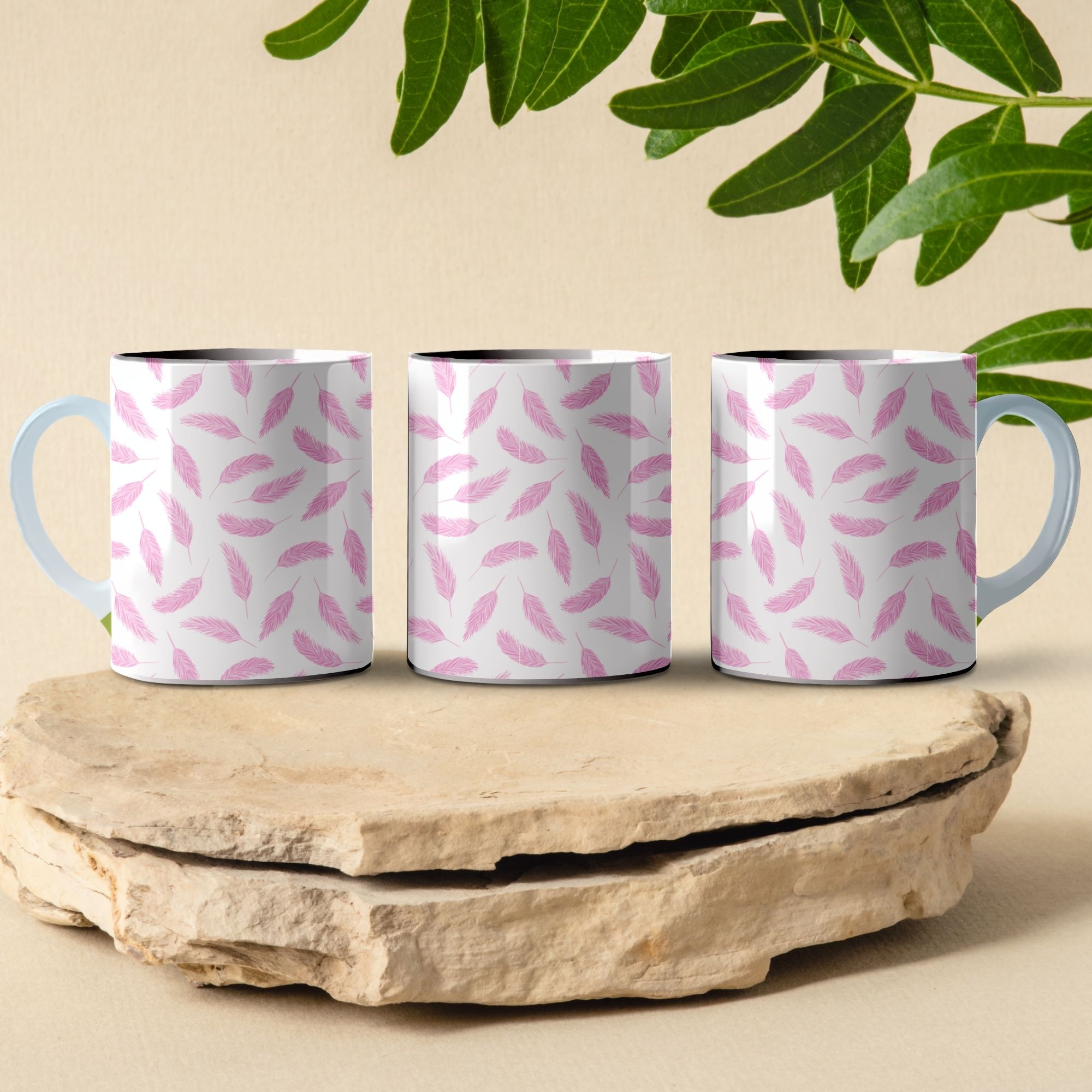 pink feather pattern coffee mug design