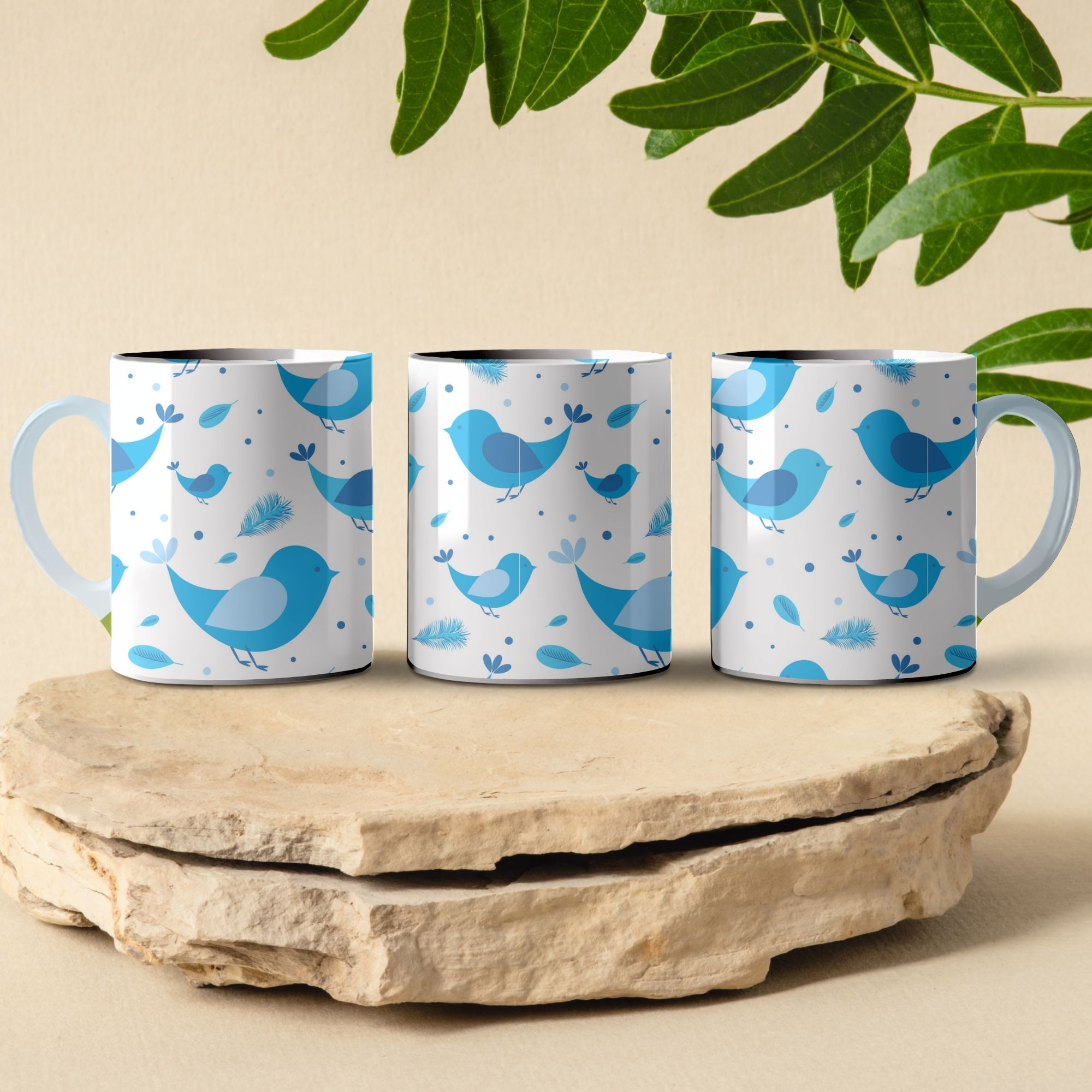 blue bird pattern coffee mug design