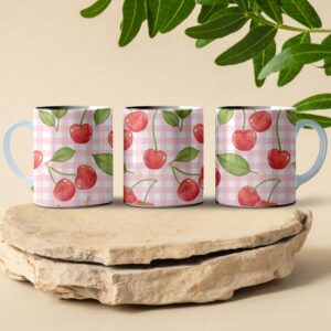 cherry on picnic background pattern coffee mug design
