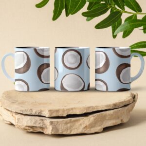 light blue coconut pattern coffee mug design