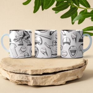 black and white baseball themed coffee mug design