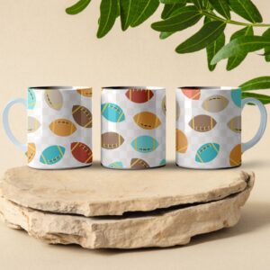 colorful footballs pattern coffee mug design