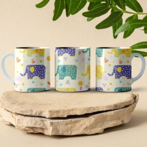 colorful elephant pattern coffee mug design