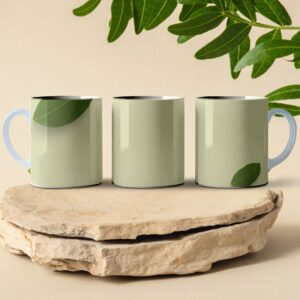 sage green leaf pattern coffee mug design