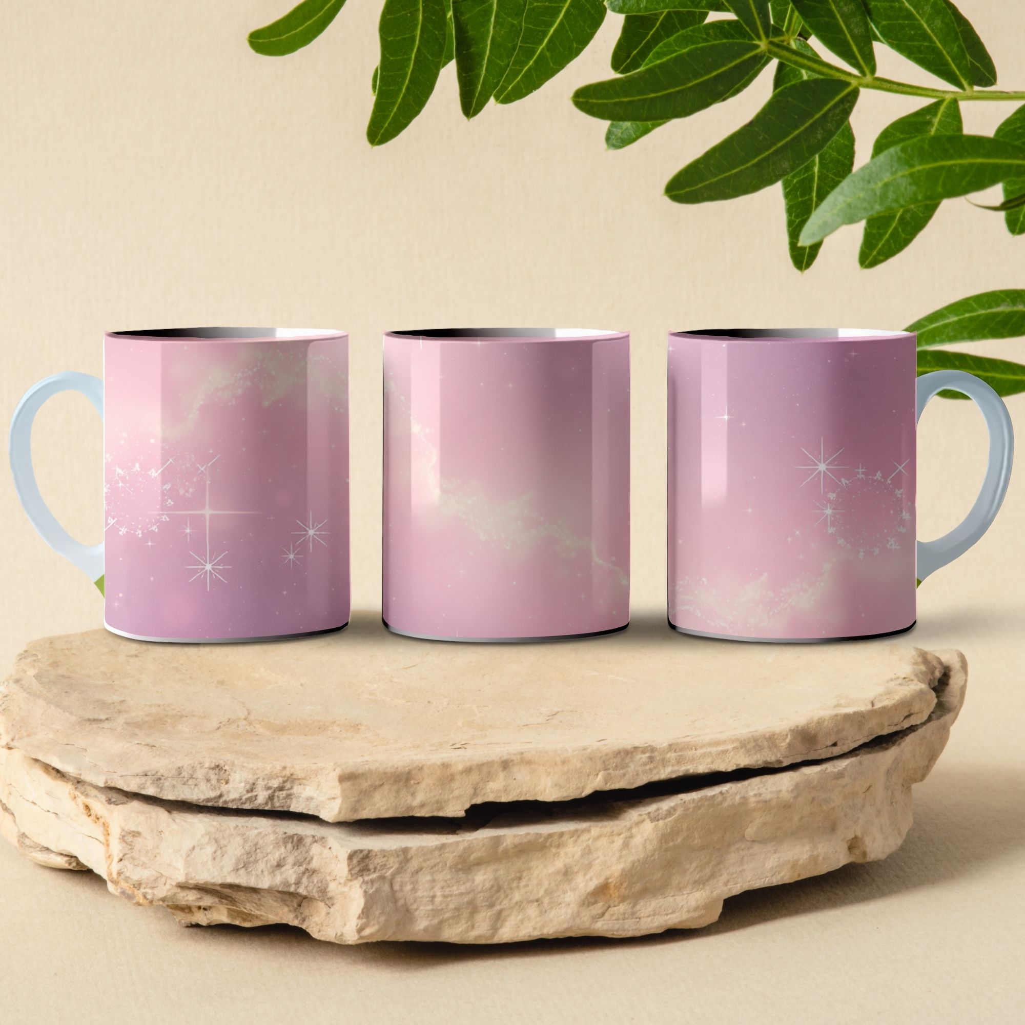 pink clouds with stars cosmos galaxy coffee mug design
