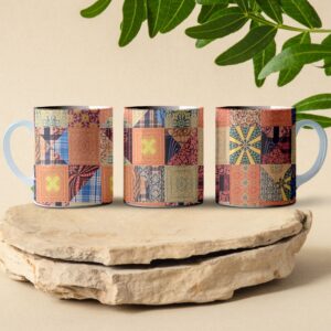beige patchwork coffee mug design