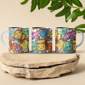 back to school cartoon pattern full wrap coffee mug design
