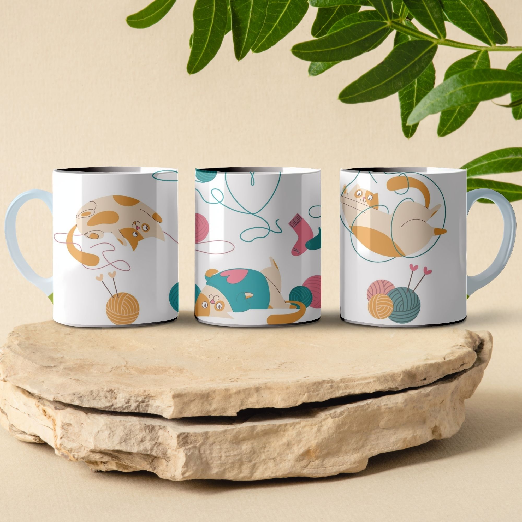 knitting kitty pattern coffee mug design