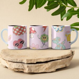 pink mushroom flower power pattern full wrap mug design