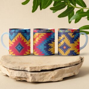 geometric patchwork coffee mug design