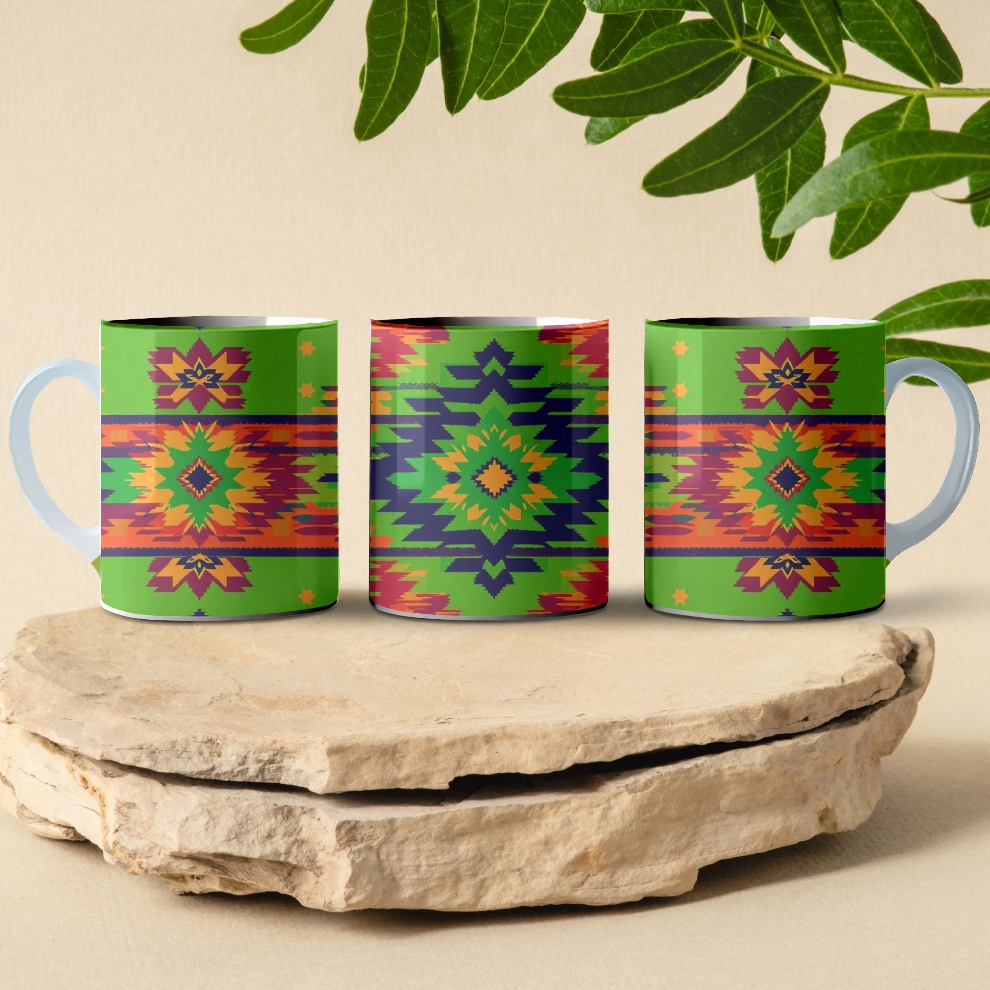 jungle green patchwork coffee mug design