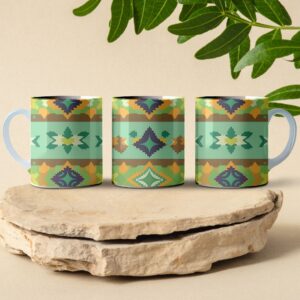 desert patchwork coffee mug design green