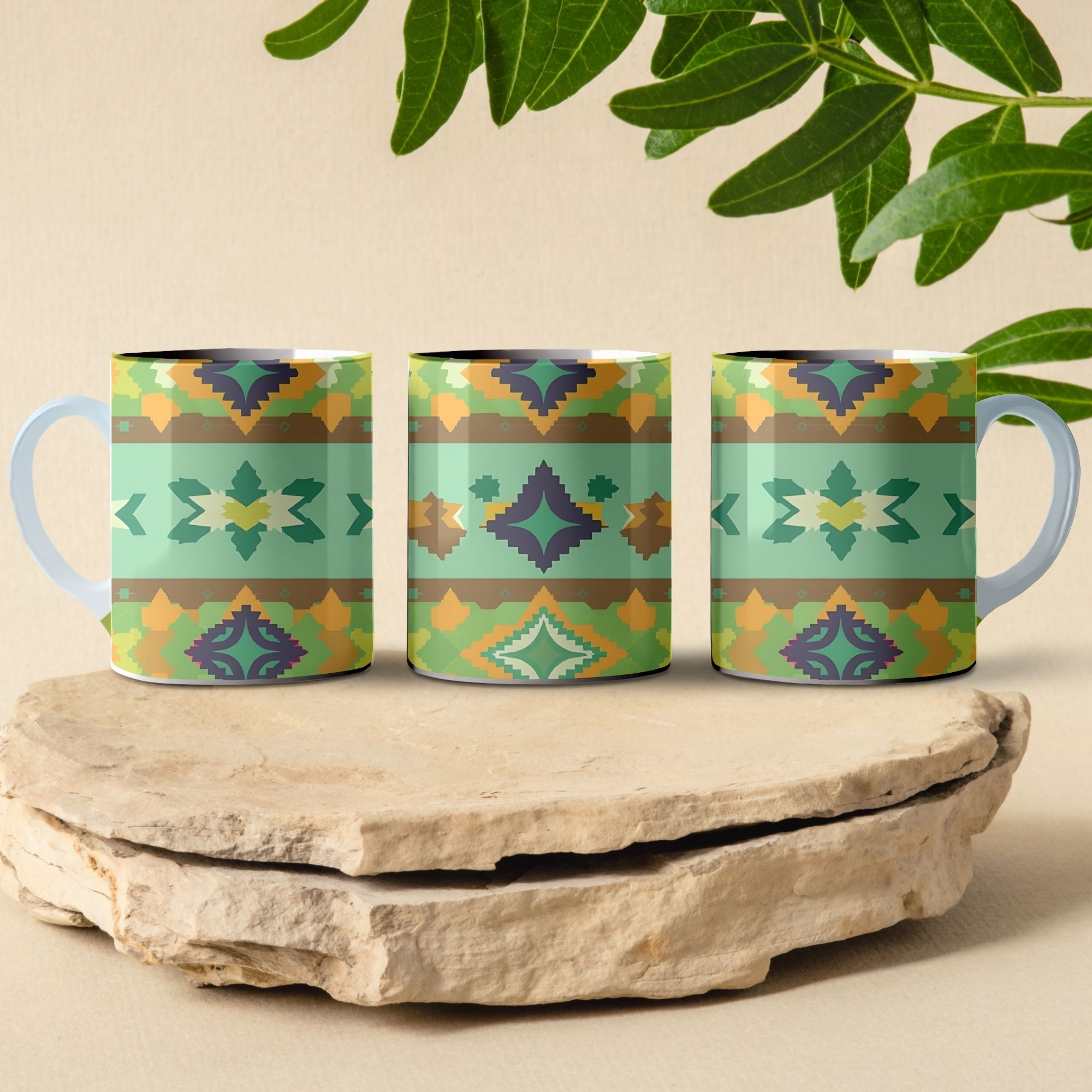 desert patchwork coffee mug design green