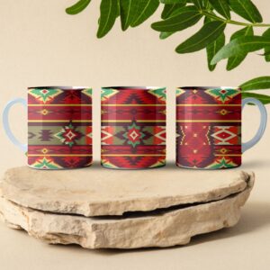 red and green desert patchwork coffee mug design