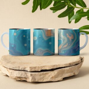 watercolor ocean themed abstract pattern coffee mug design
