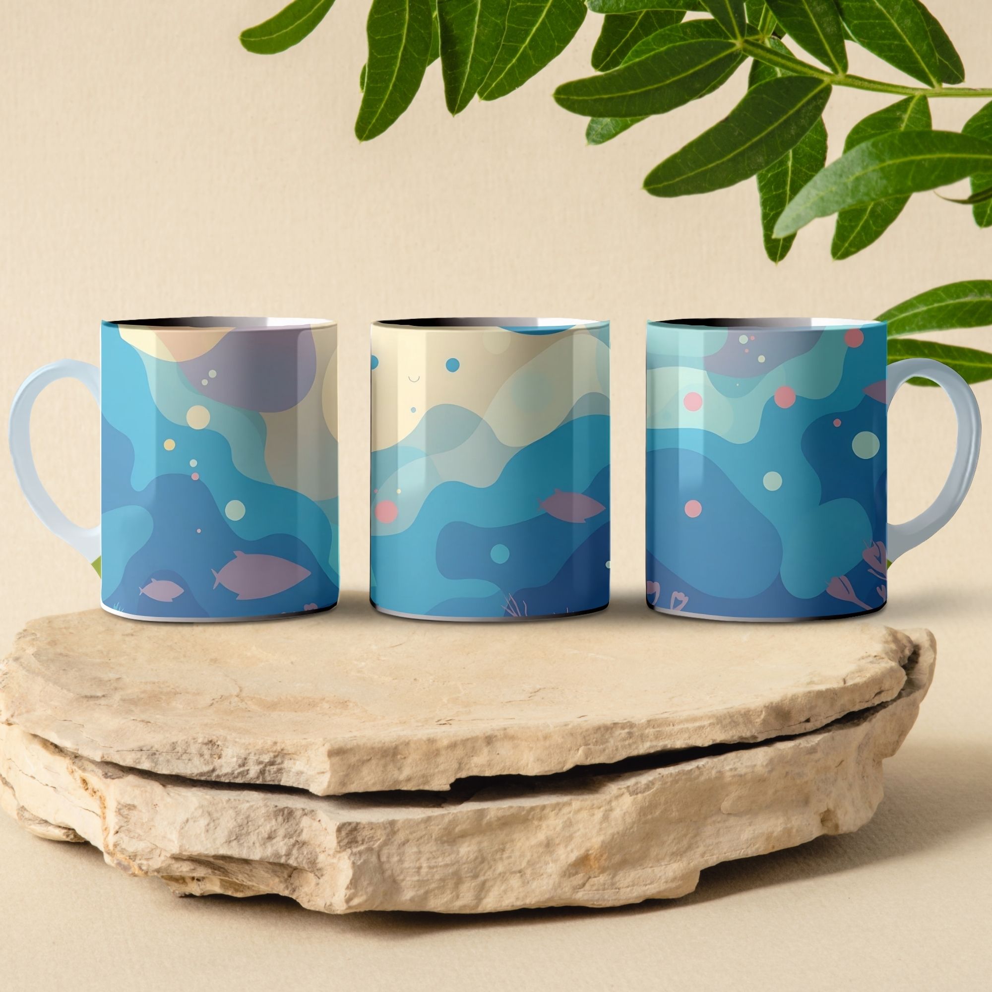abstract ocean coffee mug design