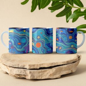 aquatic shapes and pattern coffee mug design