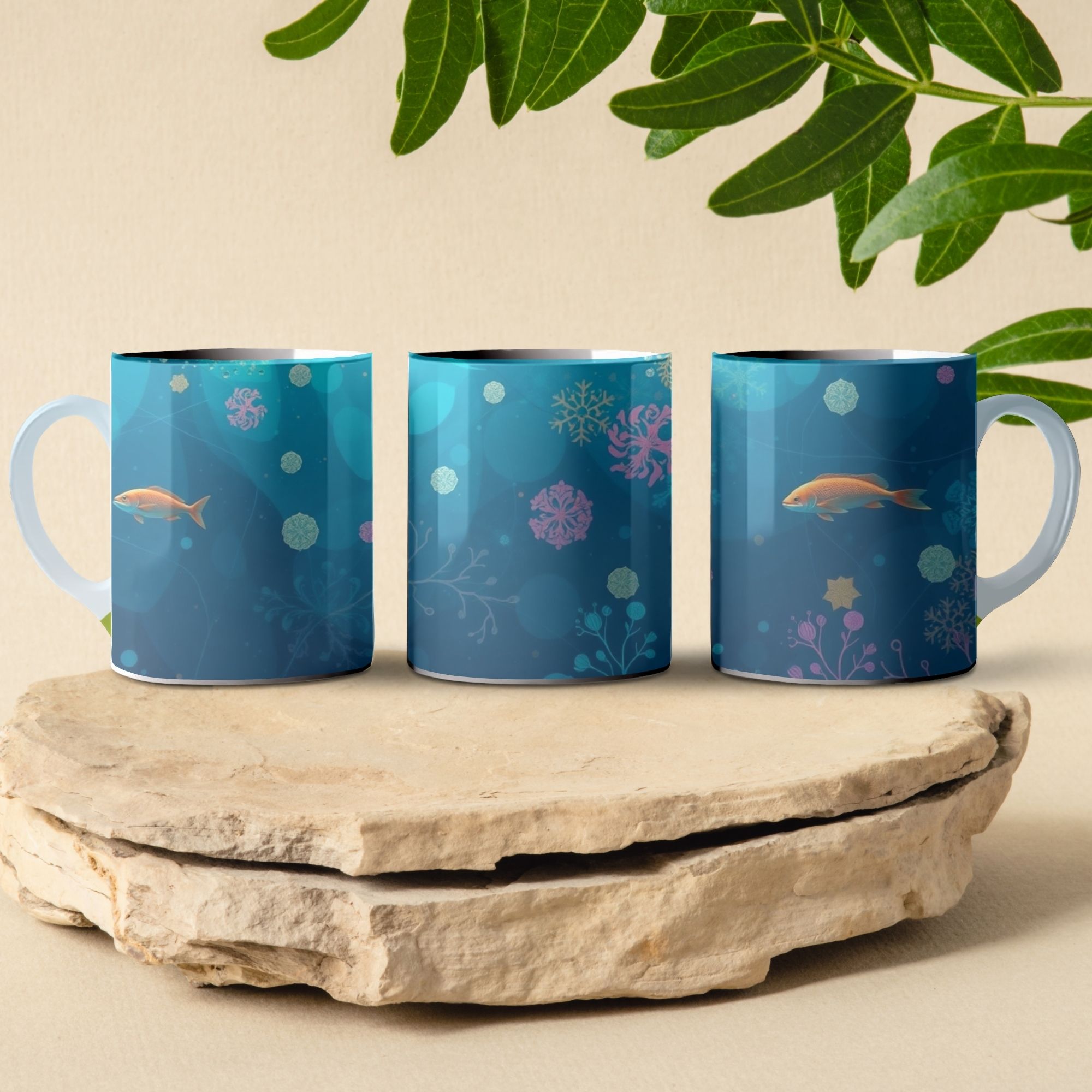marine life pattern full wrap coffee mug design