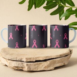 black and pink breast cancer awareness coffee mug design