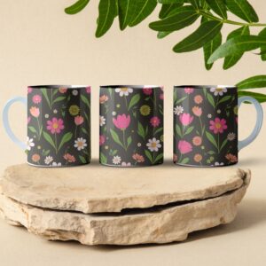sunflower and tulip pattern coffee mug design
