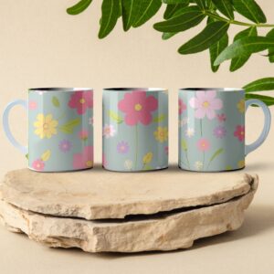 bright pink flower pattern coffee mug design
