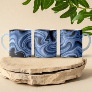 blue and black swirl full wrap coffee mug design
