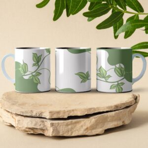 green leaf pattern coffee mug design