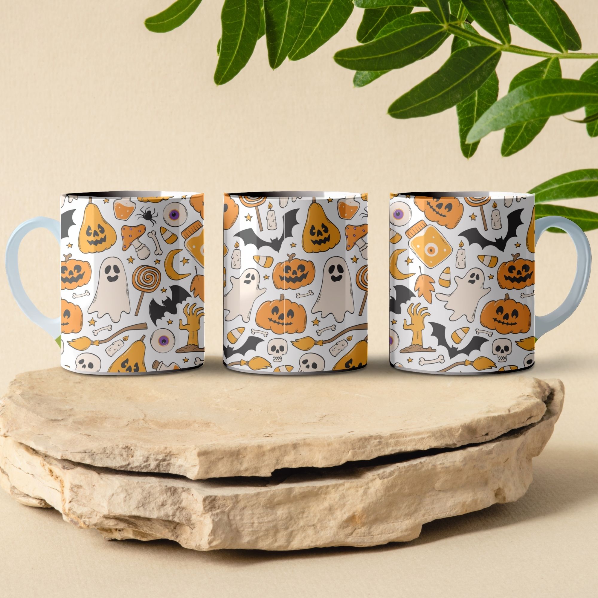 pumpkins ghost candy halloween pattern coffee mug design