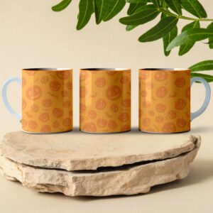 orange pumpkin pattern halloween coffee mug design