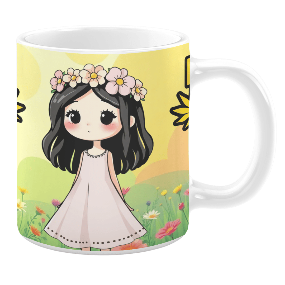 flower girl mug with asian girl on it.